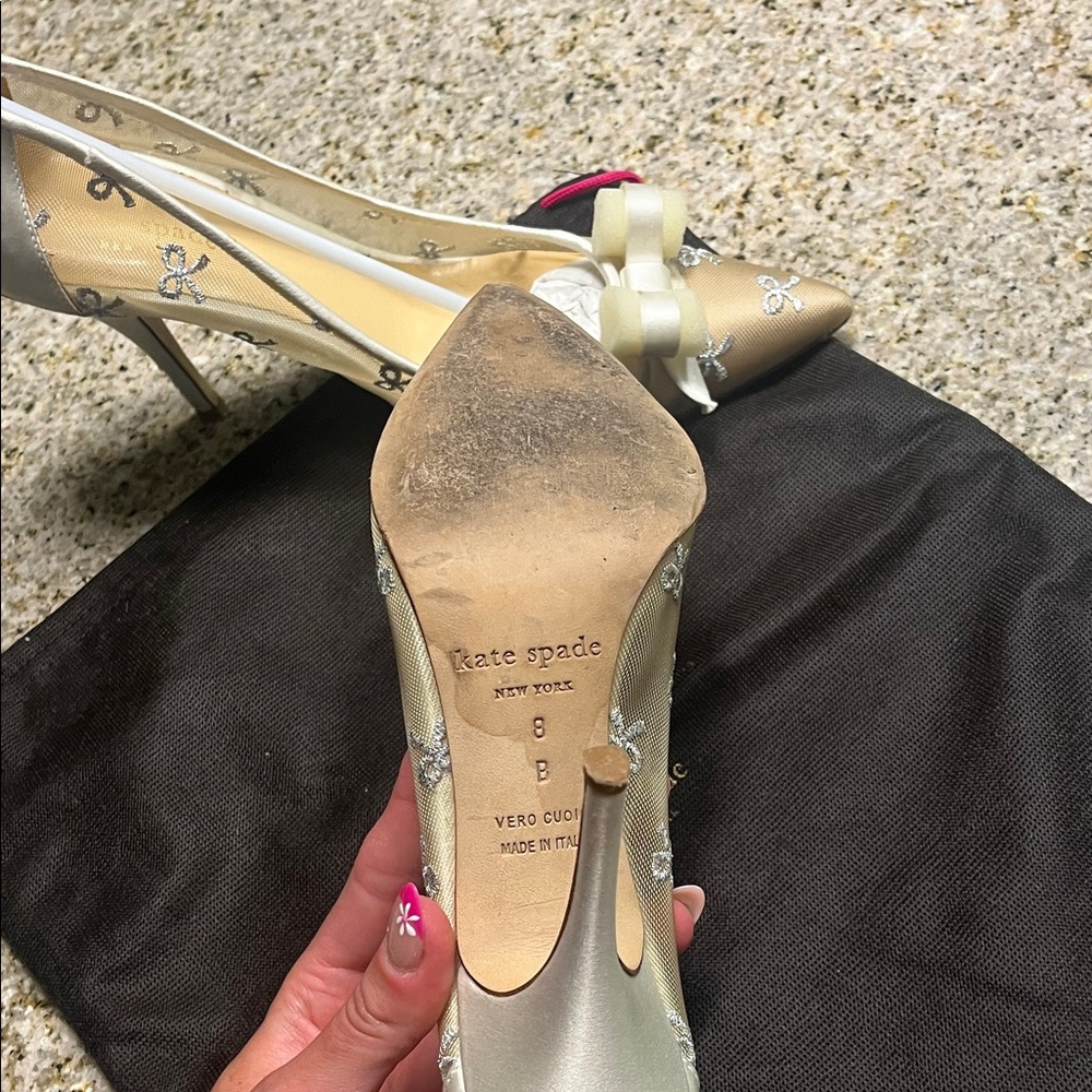 kate spade Metallic Cream and Silver Pointed Bow Pumps - Picture 2 of 9